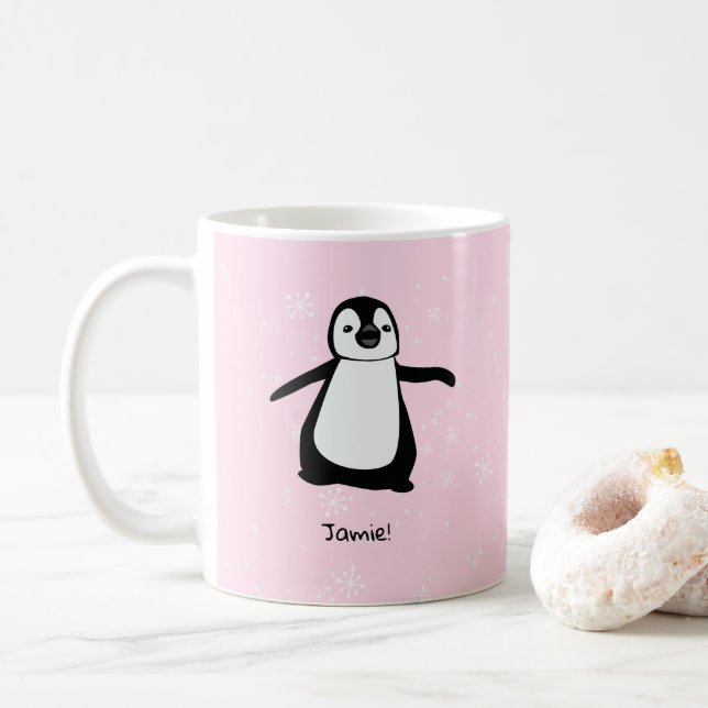 Mug Flammes à neige d'hiver Pink Cute Penguin (Avec donut)