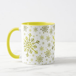 Mug Flammes de neige de Noël Jaune mignonne sur le bla