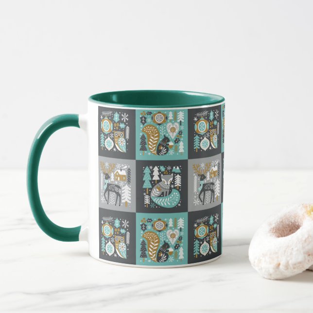 Mug Flammes de neige des animaux des bois Noël scandin (Avec donut)