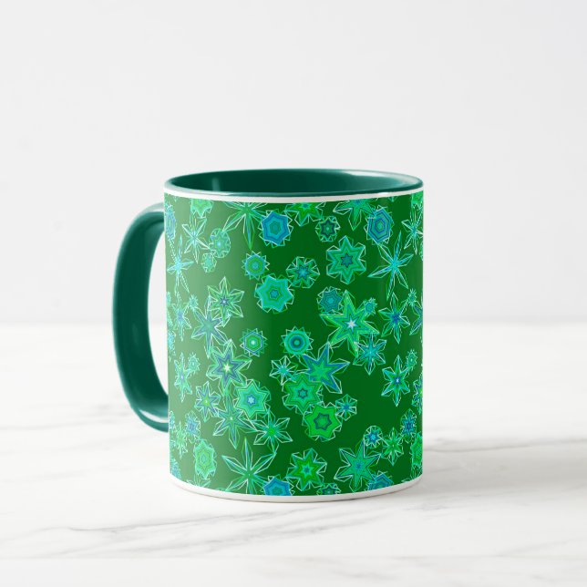 Mug Flammes de neige géométriques modernes sur Emerald (Devant gauche)