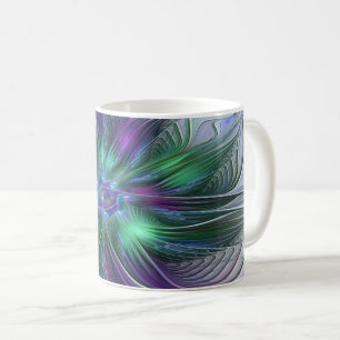 Mug Fleur Abstraite Moderne Art Fractal Vert Violet