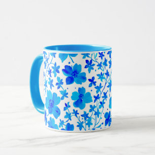 Mug Fleur botanique en bleu foncé et blanc 
