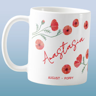 Mug Fleur d'anniversaire d'août Poppy personnalisée av