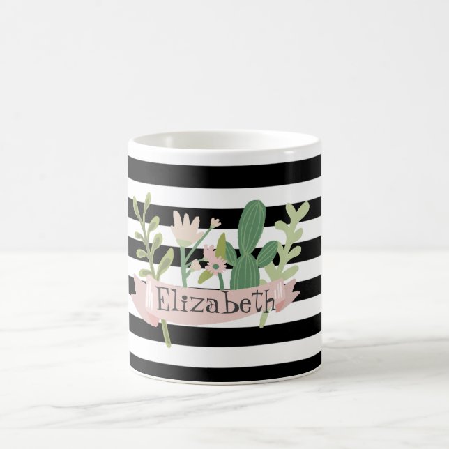 Mug Fleur de cactus Blancs noirs (Centre)
