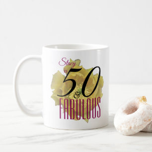 Mug Fleur de cactus jaune 50 et Fabuleux anniversaire