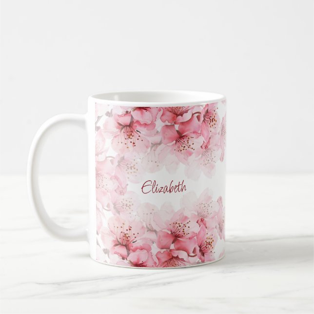 Mug Fleur de cerisier Votre Nom Monogramme Musique (Gauche)