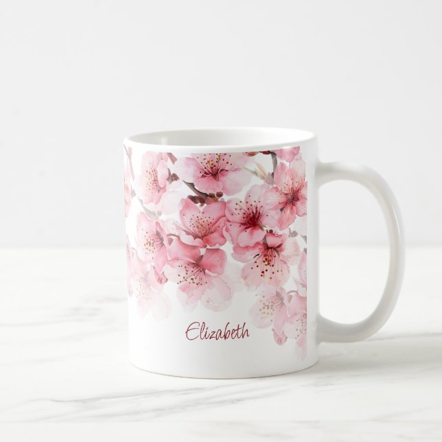 Mug Fleur de cerisier Votre Nom Monogramme Musique (Droite)
