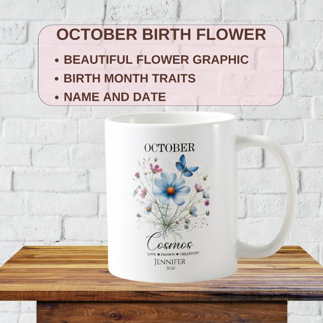 Mug Fleur de cosmos de naissance d'octobre personnalis (Créateur téléchargé)