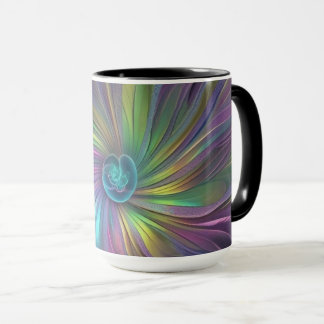 Mug Fleur de fantaisie colorée et brillante, art fract