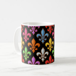 Mug Fleur-de-lis Fleurs Noires Audacieuses Colorées