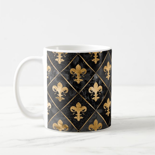 Mug Fleur de lis motif Marbre noir et or (Gauche)