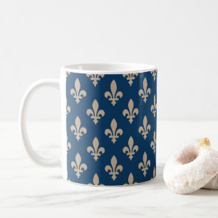 Mug Fleur de Lis Motif, Royal French, Crème sur Blue
