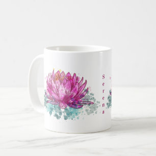 Mug Fleur de Lotus à l'aquarelle rose avec nom