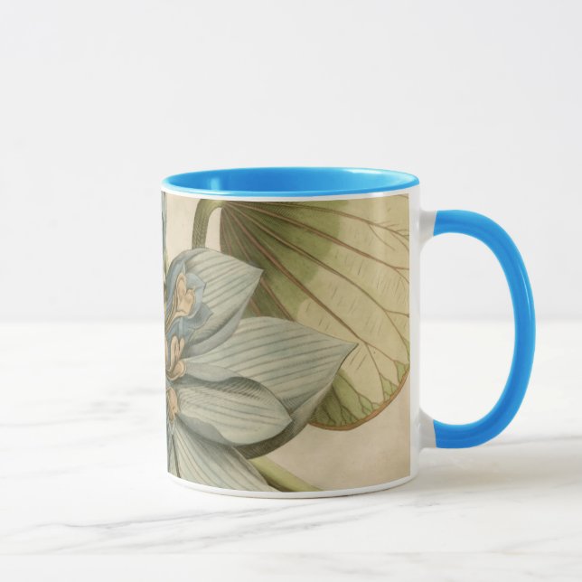Mug Fleur de Lotus Bleu sur Arrière - plan Tan avec éc (Droite)