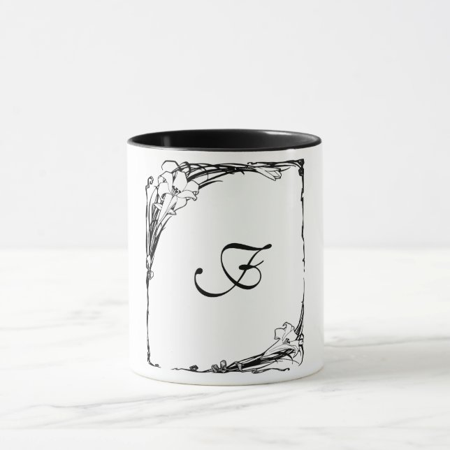 Mug Fleur de lys Art nouveau noir et blanc (Centre)