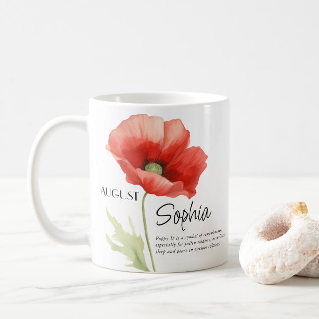 Mug Fleur de mois de naissance août Personnalisée (Avec donut)