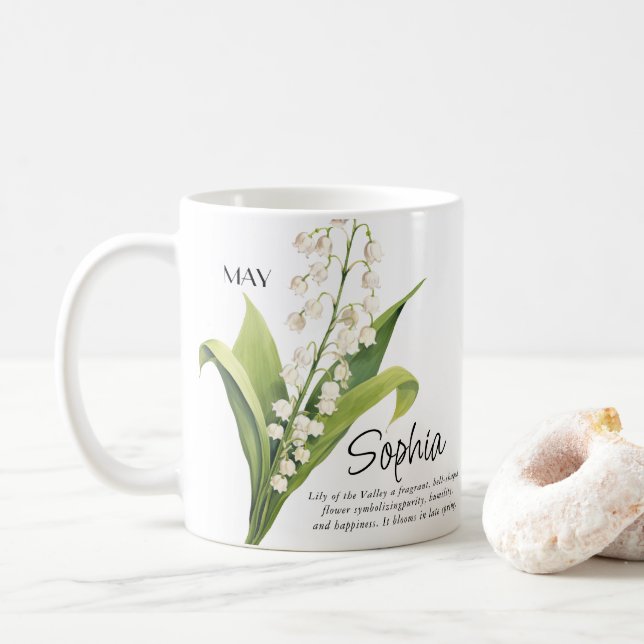 Mug Fleur de mois de naissance personnalisée (Avec donut)