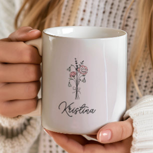 Mug Fleur de naissance de mars & Nom en écriture éléga