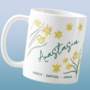 Mug Fleur de naissance de mars Nom personnalisé Daffod