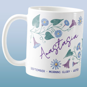 Mug Fleur de naissance de septembre Nom personnalisé V