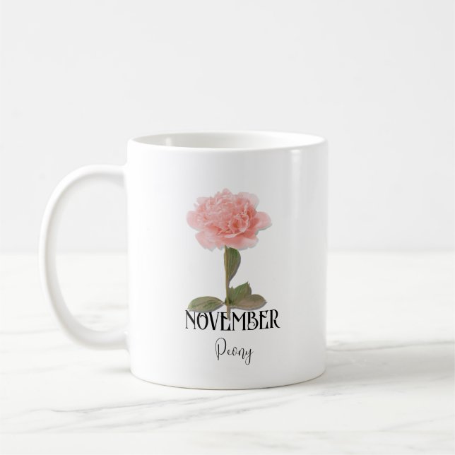 Mug Fleur de naissance NOVEMBRE Anniversaire Peony ros (Gauche)