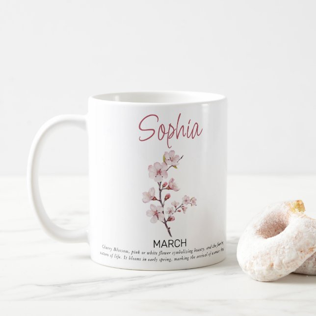 Mug Fleur de naissance personnalisée de mars  (Avec donut)