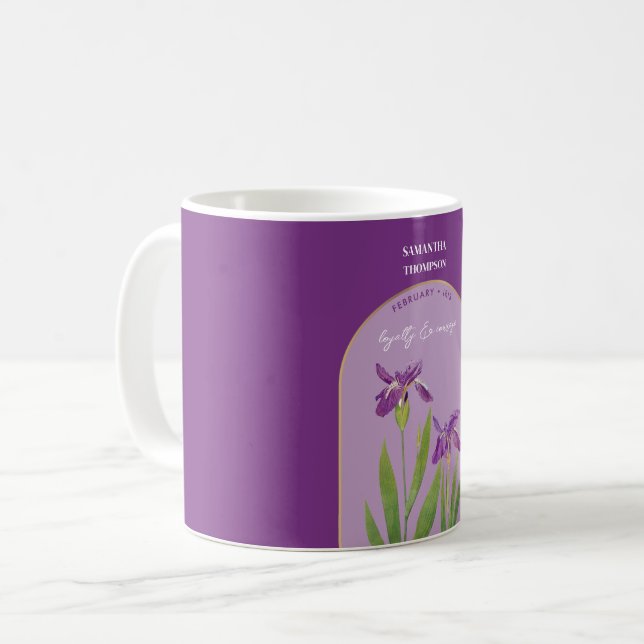 Mug Fleur de naissance personnalisée Mois Février Iris (Devant gauche)
