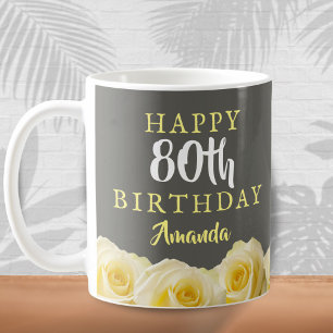 Mug Fleur de rose jaune Floral 80e anniversaire