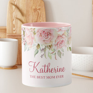 Mug Fleur de rose rose pastel Floral La meilleure mama