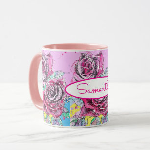 Mug Fleur de rose rouge aquarelle couleur Art