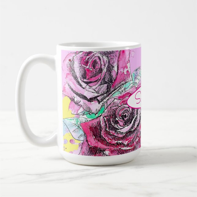 Mug Fleur de rose rouge aquarelle couleur art rose (Gauche)
