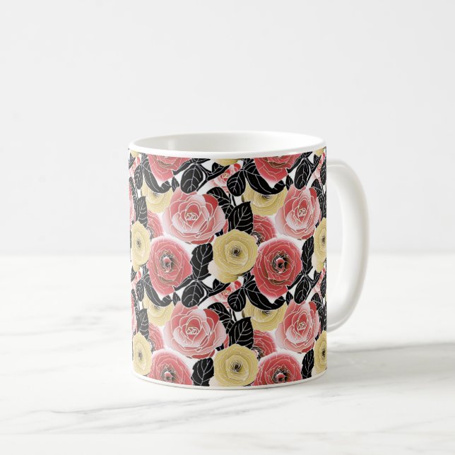 Mug Fleur de roses jaunes et rouges vibrantes (Devant droit)