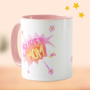 Mug Fleur de super maman rose bulle de bande dessinée 