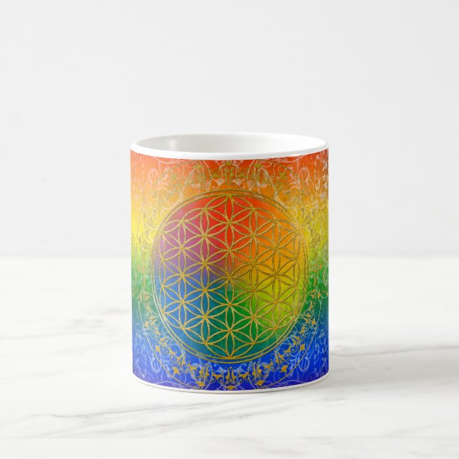 Mug Fleur de vie - Ornement Arc-en-ciel or (Centre)