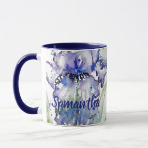 Mug Fleur d'eau florale de l'art de l'Iris bleu Musiqu