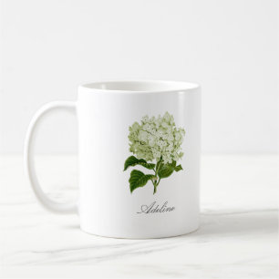 Mug Fleur d'hortensia verte et blanche et nom personna