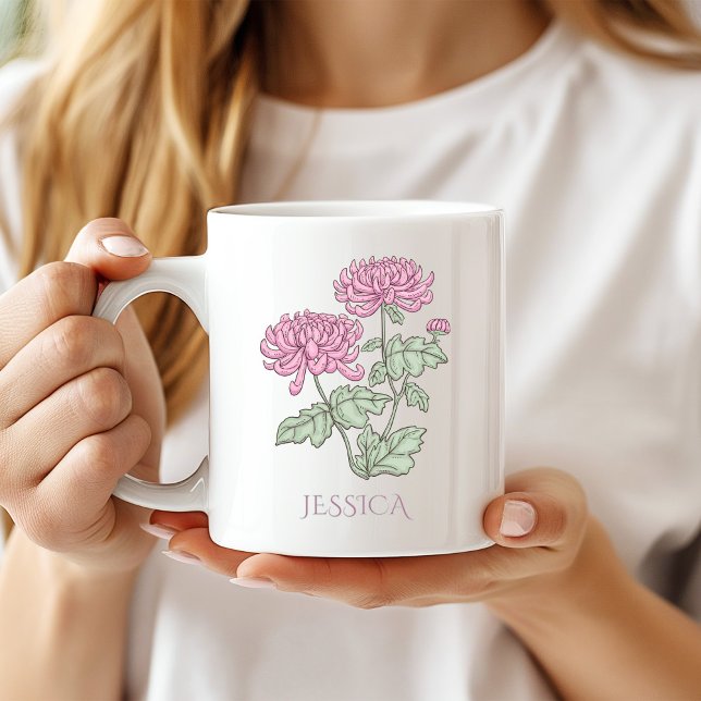 Mug Fleur du mois de naissance Chrysanthème pourpre No (Créateur téléchargé)