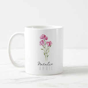 Mug Fleur du mois de naissance d'avril avec nom – Pois