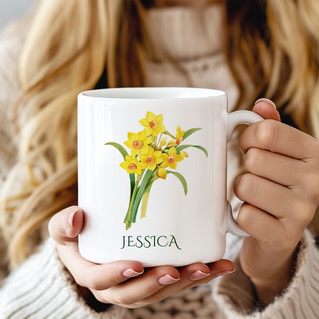 Mug Fleur du mois de naissance de mars Jonquille jaune (Créateur téléchargé)