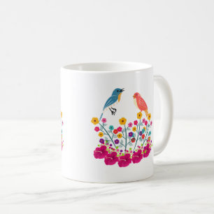 Mug Fleur Et Oiseaux Coloré Beau