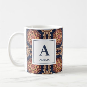 Mug Fleur fantaisie et formes étoiles Motif Monogramme