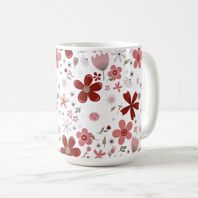 Mug Fleur florale motif rose rouge (Devant droit)