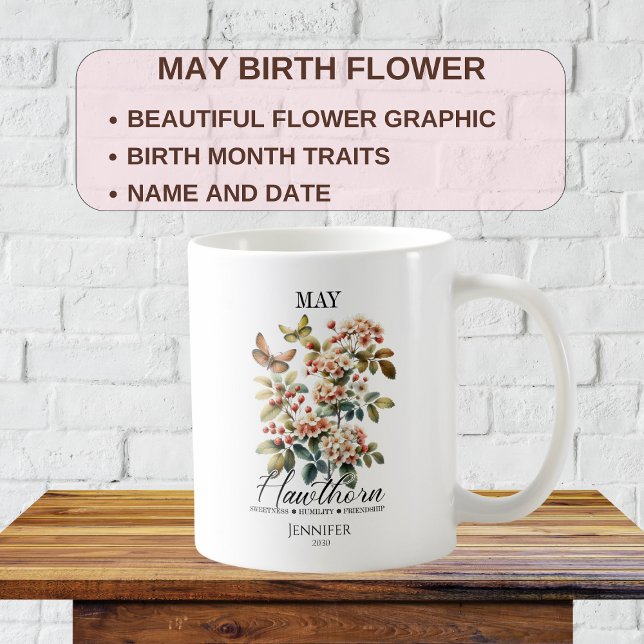 Mug Fleur Hawthorn de mai personnalisable (Créateur téléchargé)