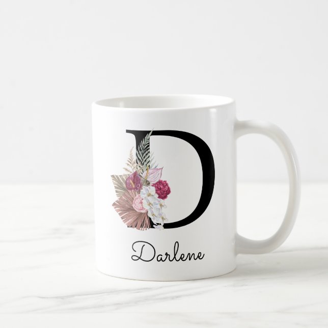 Mug Fleur initiale D rose moderne (Droite)