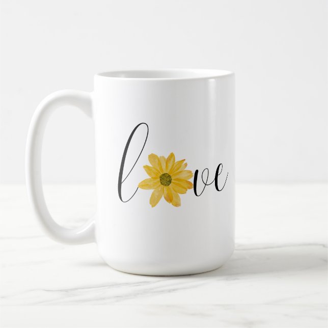 Mug Fleur jaune d'amour écriture manuscrite Hippie Gro (Gauche)