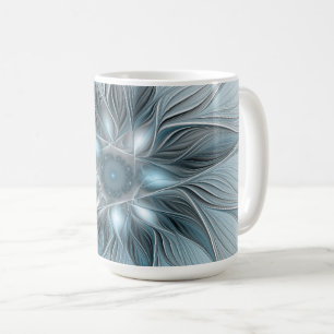 Mug Fleur Joyeuse Abstrait gris bleu floral Fractal