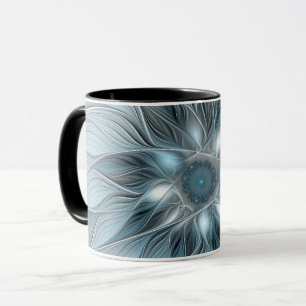 Mug Fleur Joyeuse Abstrait gris bleu floral Fractal