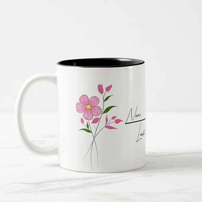 Mug Fleur Mois De Naissance Personnalisé Avec N'Im (Gauche)
