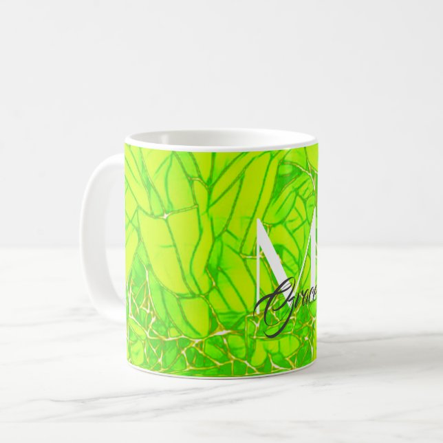 Mug Fleur Monogram Green et Faux Gold (Devant gauche)