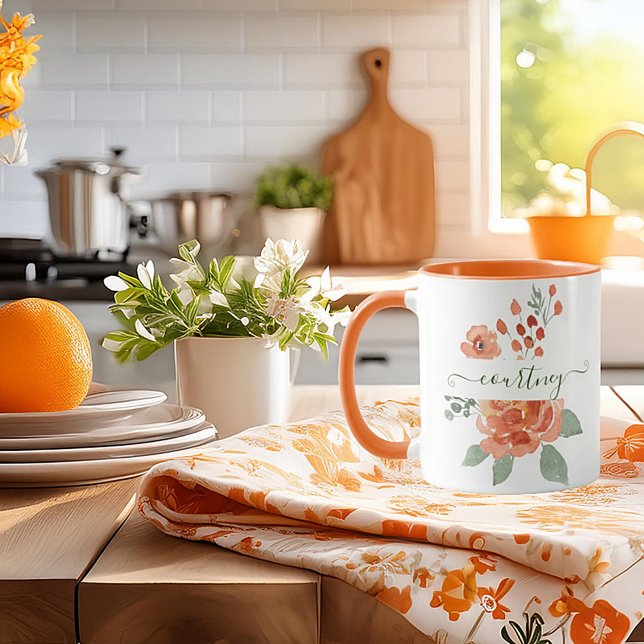 Mug Fleur personnalisée aquarelle orange (Créateur téléchargé)